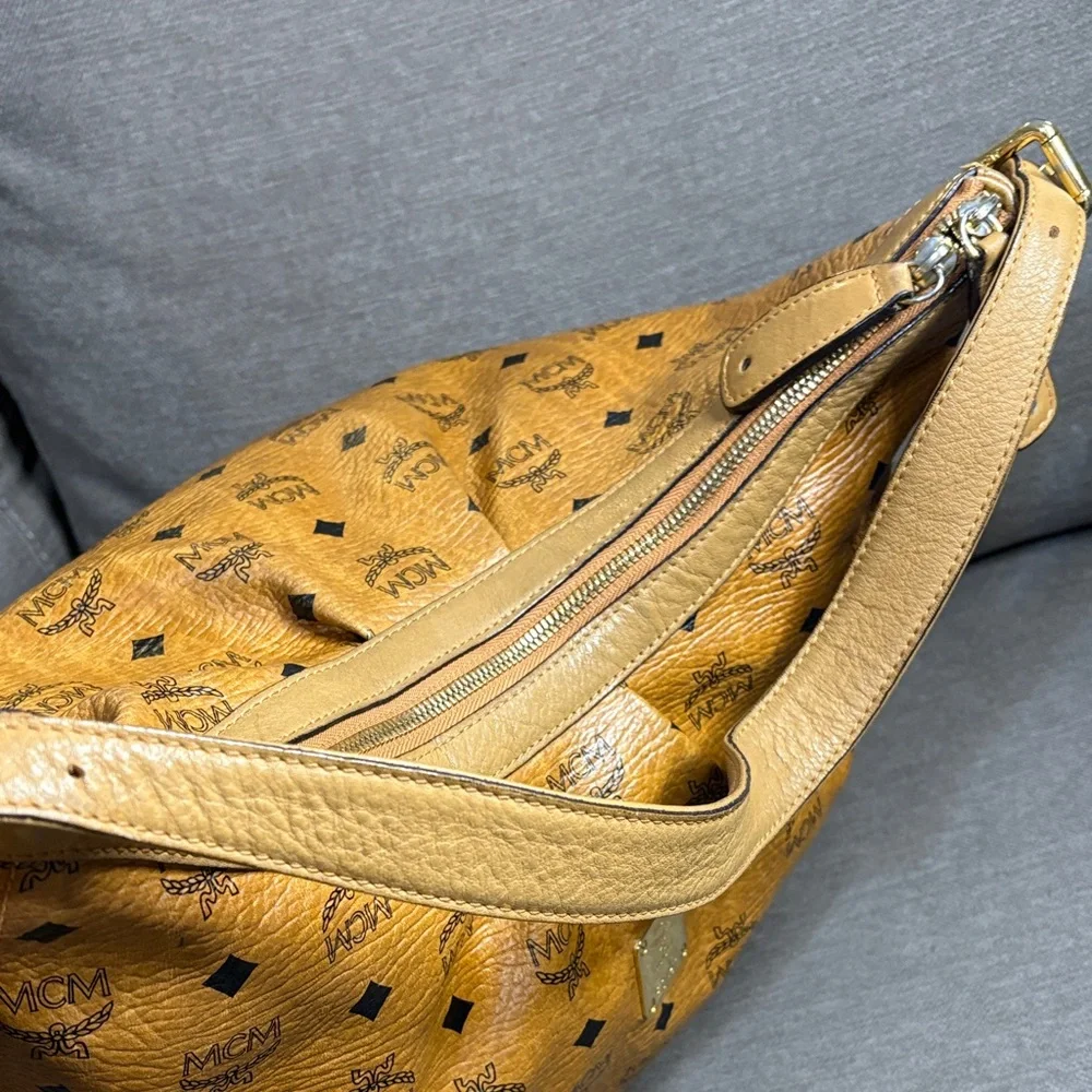 MCM Cognac Monogram Shoulder Hobo Bag ( Serial E0451)
